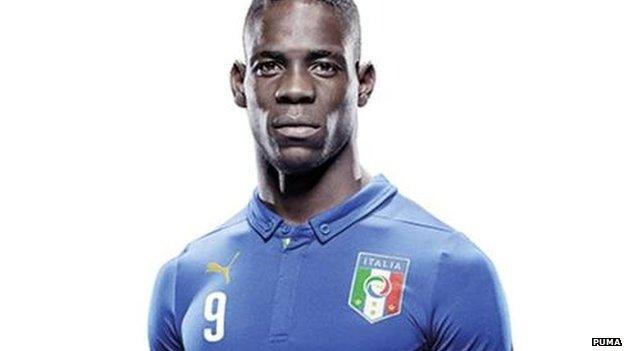 Italy's Mario Balotelli wearing the new national football kit