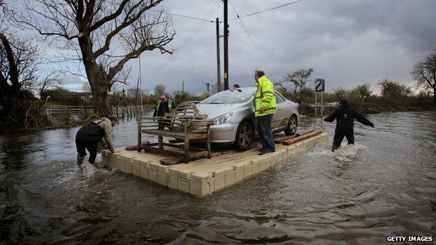 Car cut off by flood waters