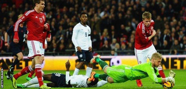 Kasper Schmeichel made a series of fine stops to deny England