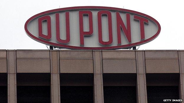 A DuPont sign is shown at the company's world headquarters in Wilmington, Delaware, 12 April 2004