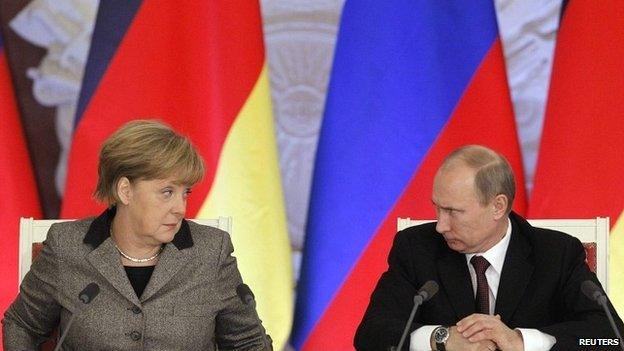 President Putin and Chancellor Merkel at a press conference in Moscow in November, 2012