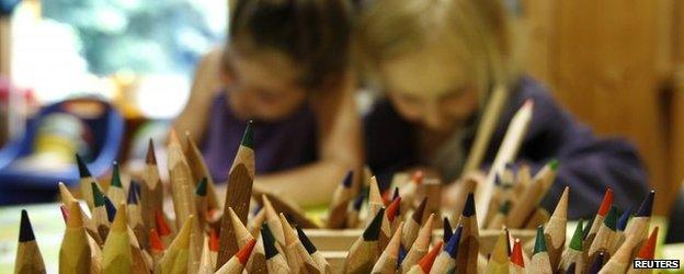 Children colouring at nursery