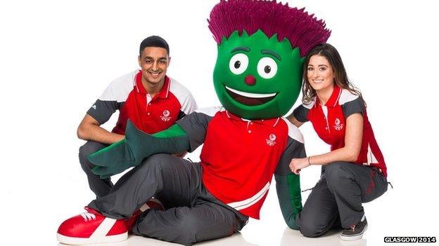 Arjan Singh, Taylor Sexton and games mascot Clyde model the 'Game Time' uniform