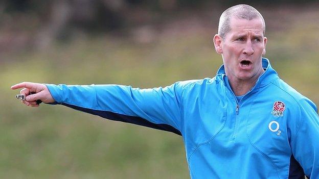 England coach Stuart Lancaster leads a training session at Twickenham