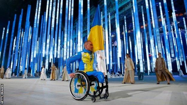 Ukraine flagbearer Mykailo Tkachenko