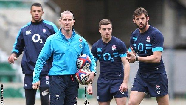 England coach Stuart Lancaster leads a training session at Twickenham