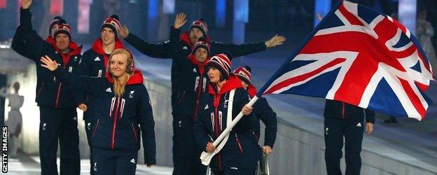 The British team at the Sochi opening ceremony