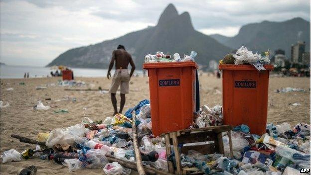 Rubbish on Ipanema beach, Rio de Janeiro