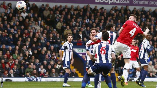 Man Utd defender Phil Jones heads his side into the lead at West Brom