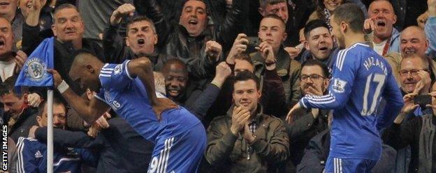 Samuel Eto'o celebrates after putting Chelsea ahead