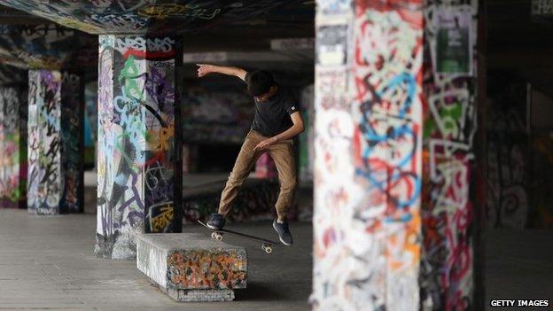 Skateboarder at Southbank skatepark