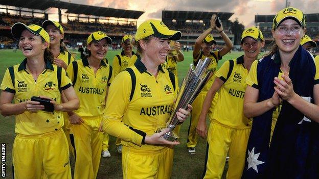 Australia with the Women's World Twenty20 trophy in 2012