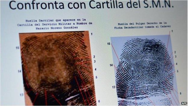 Police image of fingerprints of Nazario Moreno