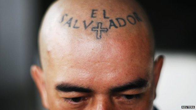 A tattoo is pictured on the head of a gang member during an event where gangs signed a truce in the municipality of Ciudad Delgado, in San Salvador in this May 29, 2013 file photo