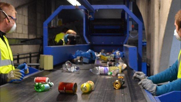 Recyclables being sorted in Guernsey