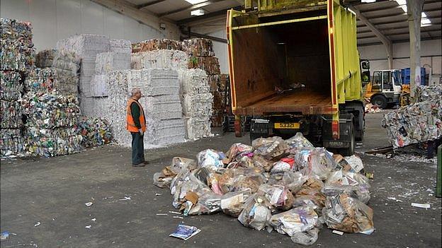 Recyclables being delivered after kerbside collections in Guernsey