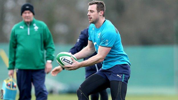 Tommy Bowe at Ireland training last week