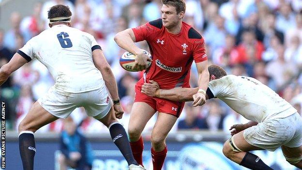 Dan Biggar in action for Wales against England after coming on as a second half substitute at Twickenham