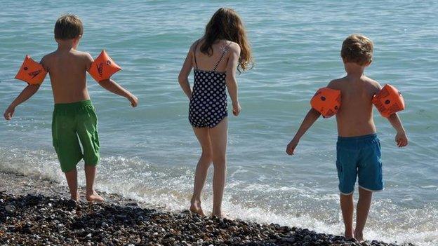 Children on beach in East Sussex