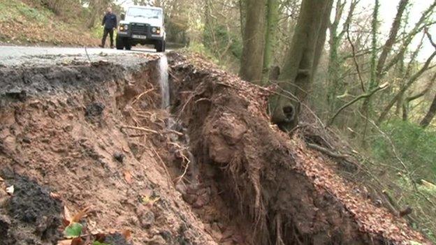 Landslip on Forest of Dean road