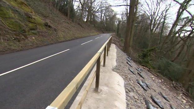 Reopened road in the Forest of Dean