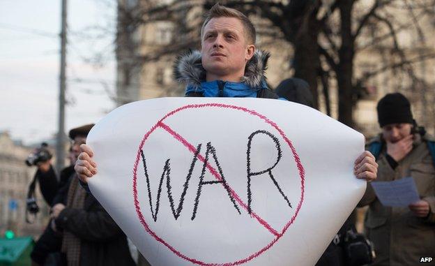 A lone peace protester in Moscow