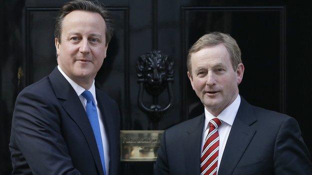 David Cameron greets Taoiseach (Irish Prime Minister) Enda Kenny outside 10 Downing Street in London