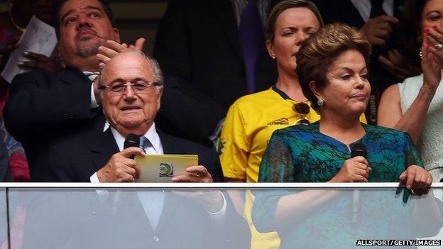 Dilma Rousseff (right) and Sepp Blatter (left), Brasilia stadium, 15 June 2013