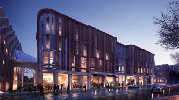 Artist's impression of the outside of the shopping centre