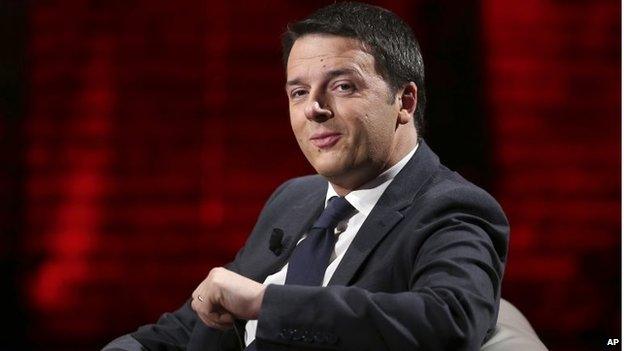 Matteo Renzi smiles during the Italian State RAI TV program "Che Tempo che Fa", in Milan on 9 March