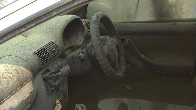 Car abandoned near Muchelney in Somerset