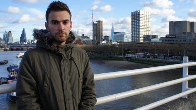 Jonny Benjamin on Waterloo Bridge.