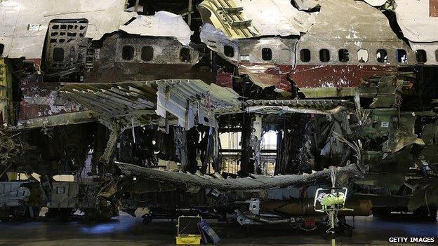 The wreckage of TWA flight 800, which exploded over the Atlantic in 1996