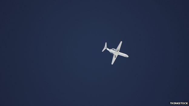 Plane high in sky