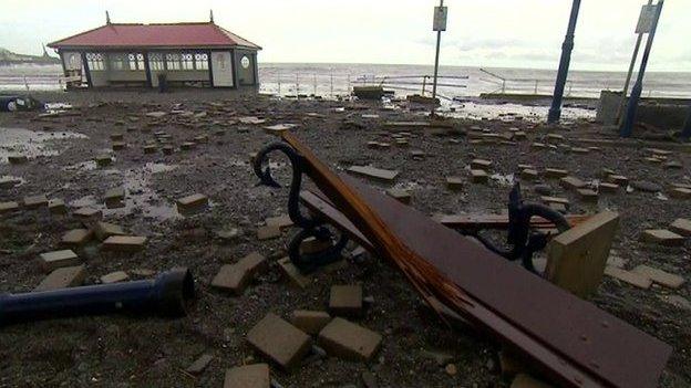 The damage to Aberystwyth's promenade