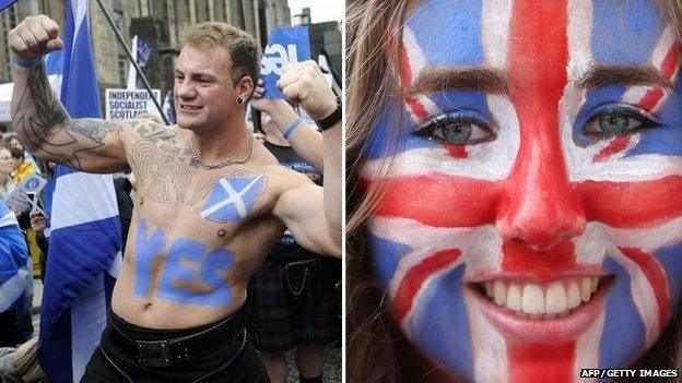 A Yes campaigner and a girl with a union jack painted on her face