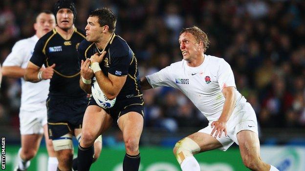 Lewis Moody (right) in action against Scotland