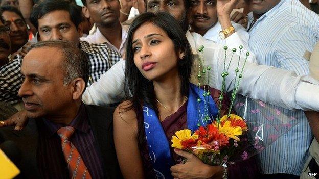 Devyani Khobragade arrives in Mumbai. 14 Jan 2014