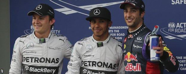 Nico Rosberg, Lewis Hamilton and Daniel Ricciardo