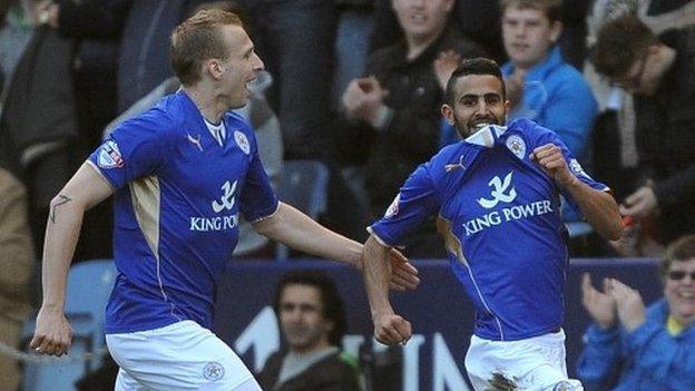 Riyad Mahrez celebrates his equaliser