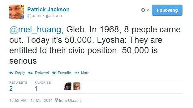 Gleb: In 1968, 8 people came out. Today it's 50,000. Lyosha: They are entitled to their civic position. 50,000 is serious