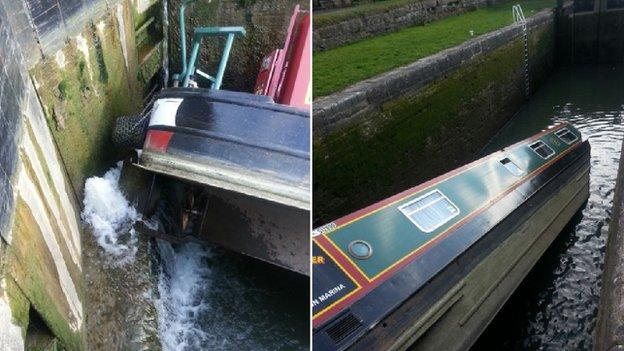 Capsized narrow boat