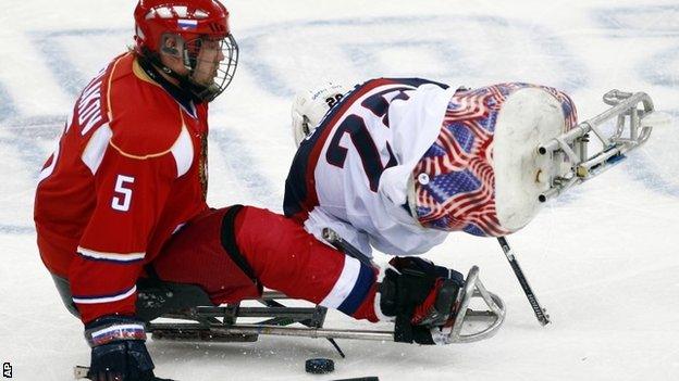 Sledge hockey action