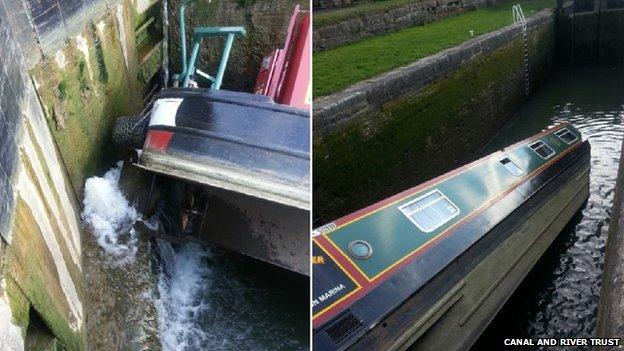 Capsized narrow boat