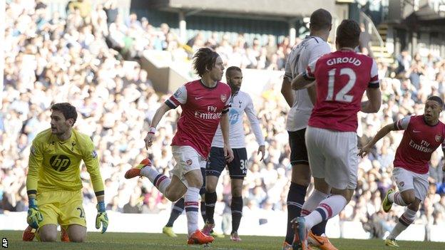 Arsenal's Tomas Rosicky after scoring against Tottenham