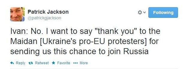 Ivan: No. I want to say "thank you" to the Maidan [Ukraine's pro-EU protesters] for sending us this chance to join Russia