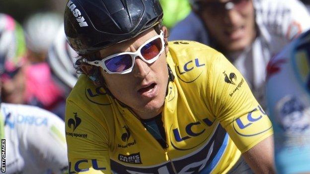 Geraint Thomas in the Paris-Nice race leader's yellow jersey