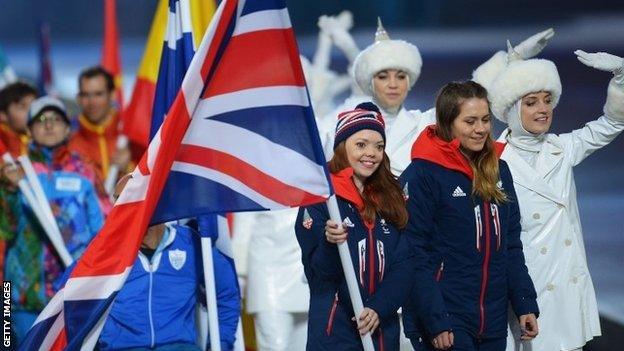 Jade Etherington and Caroline Powell enter the Paralympic closing ceremony