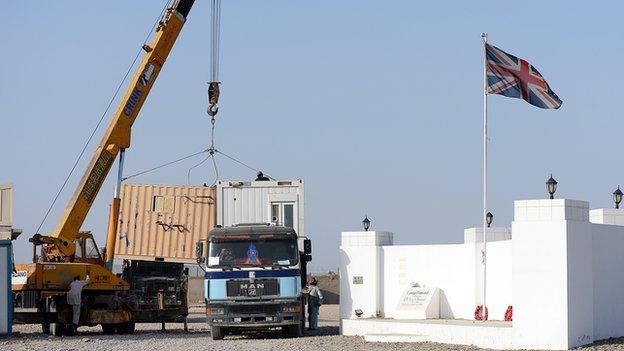 Shipping containers at British base in Afghanistan