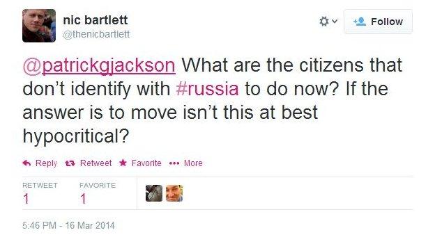 Nic Bartlett asks: What are the citizens that don't identify with Russia to do now? If the answer is to move, isn't this at best hypocritical?